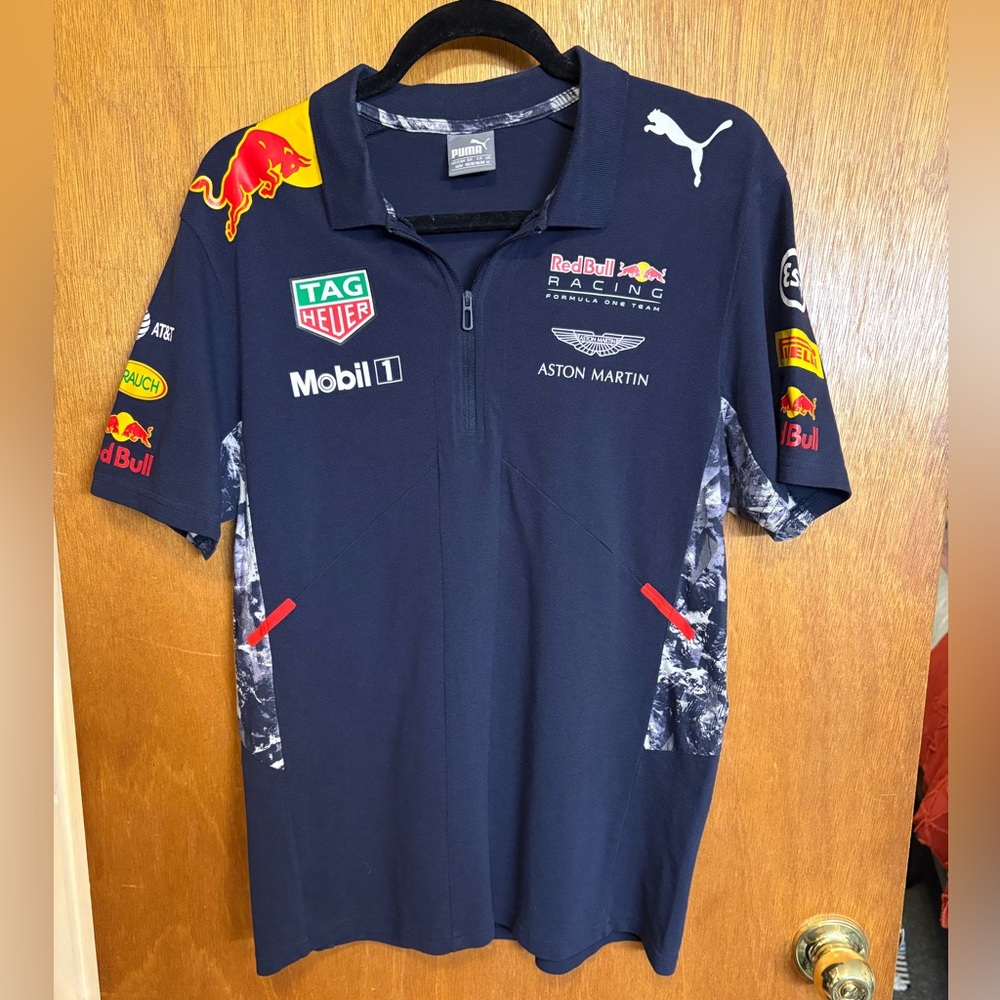 Puma Navy Racing Polo with Red & Yellow Accents